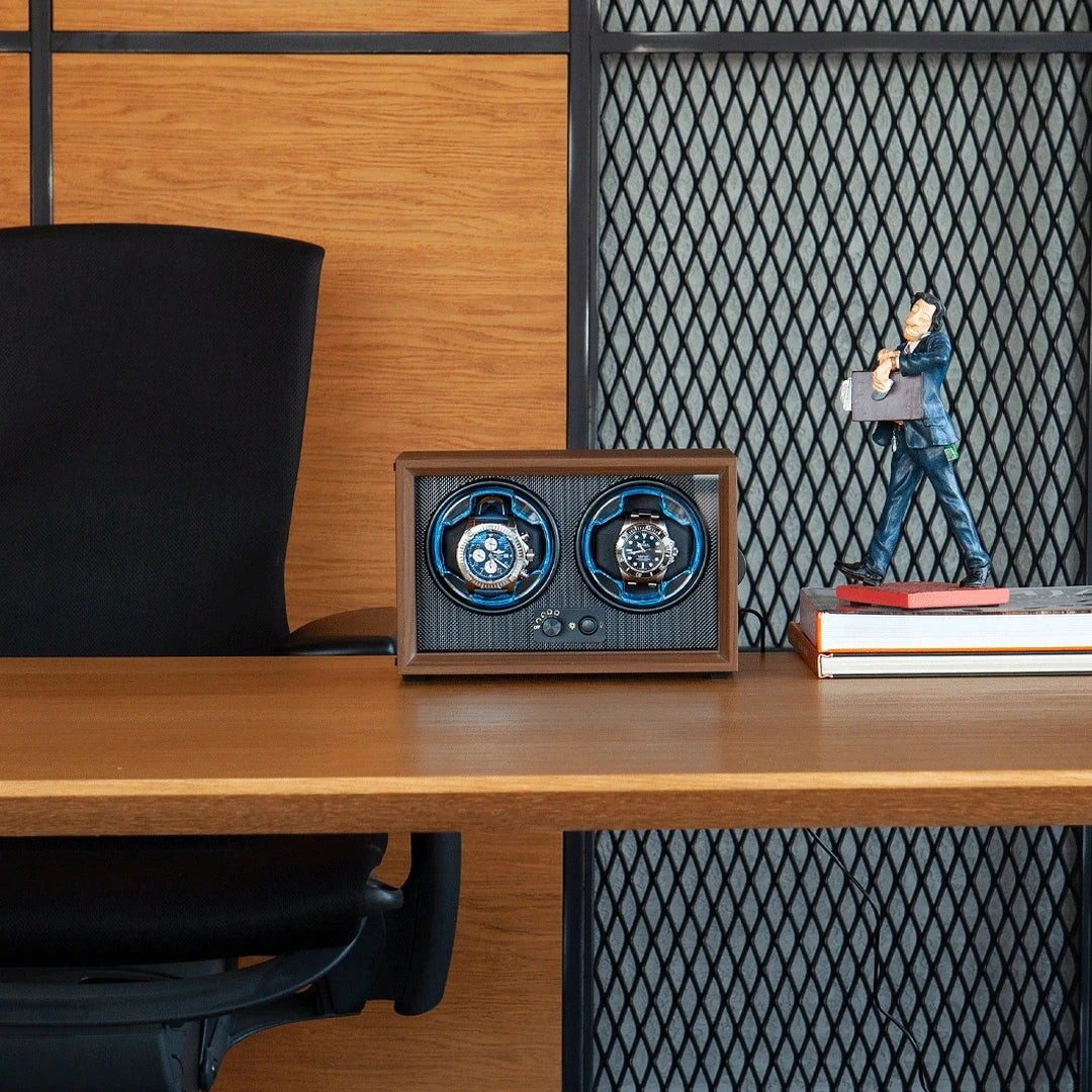 Dual Automatic Watch Winder - 5 Rotation Modes & LED - packaging