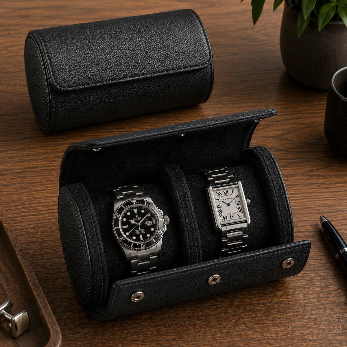 2-Watch Vegan Leather Travel Roll - color variant