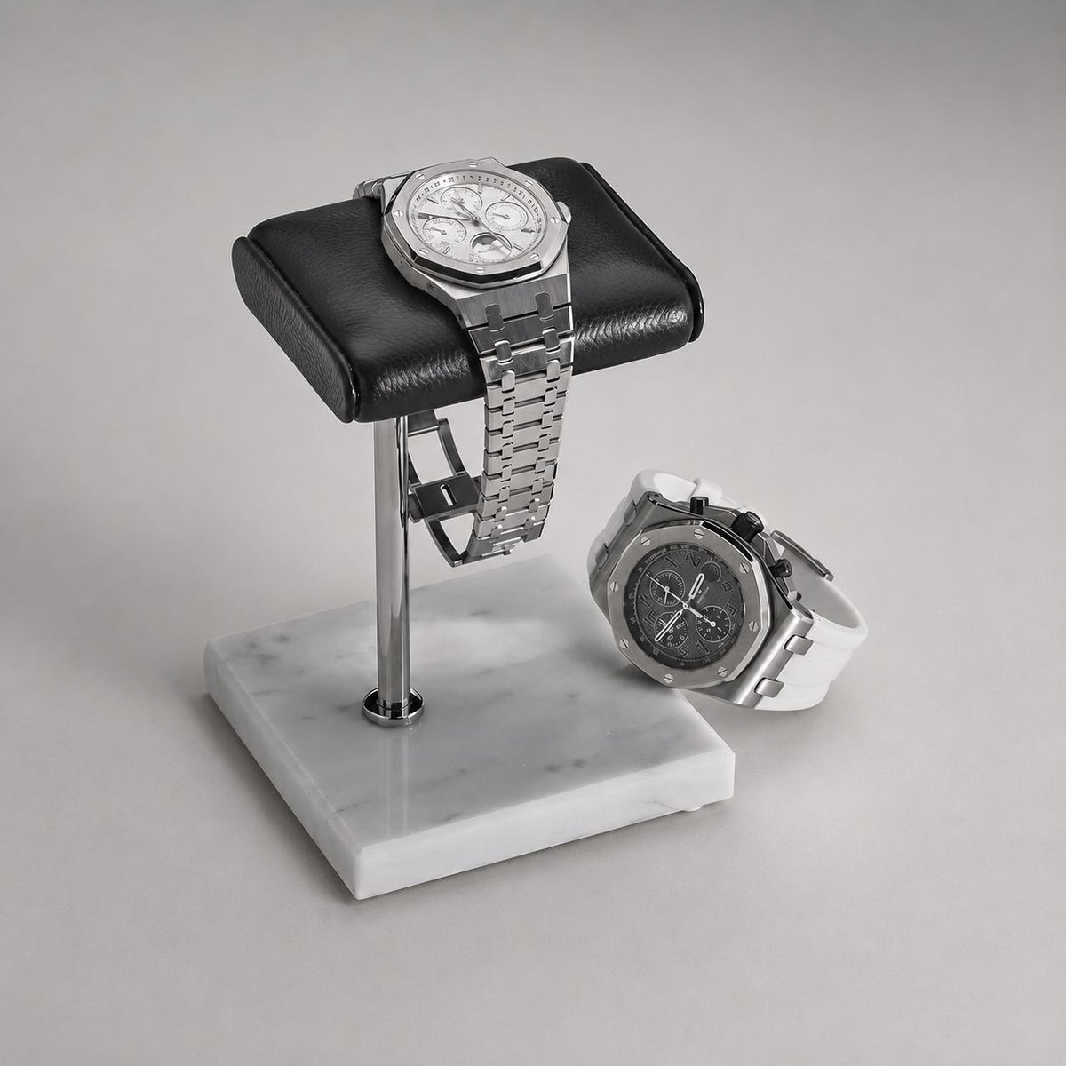 Natural Marble Watch Stand with Vegan Leather Cushion - lock and key detail