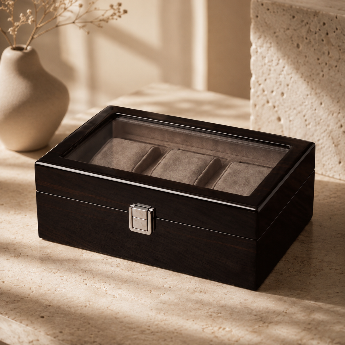 3-Slot Watch Box with Glass Display Window - lifestyle view