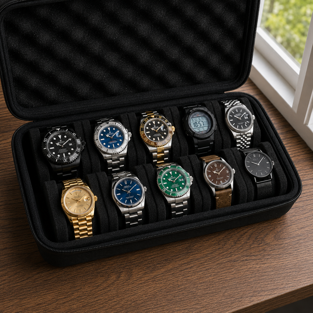 10-Watch Hard Travel Storage Case - open view