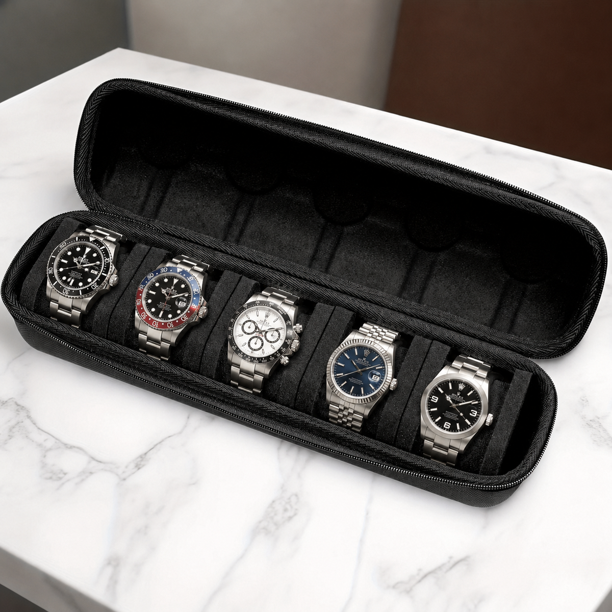 5-Watch Hard Travel Storage Case - open view