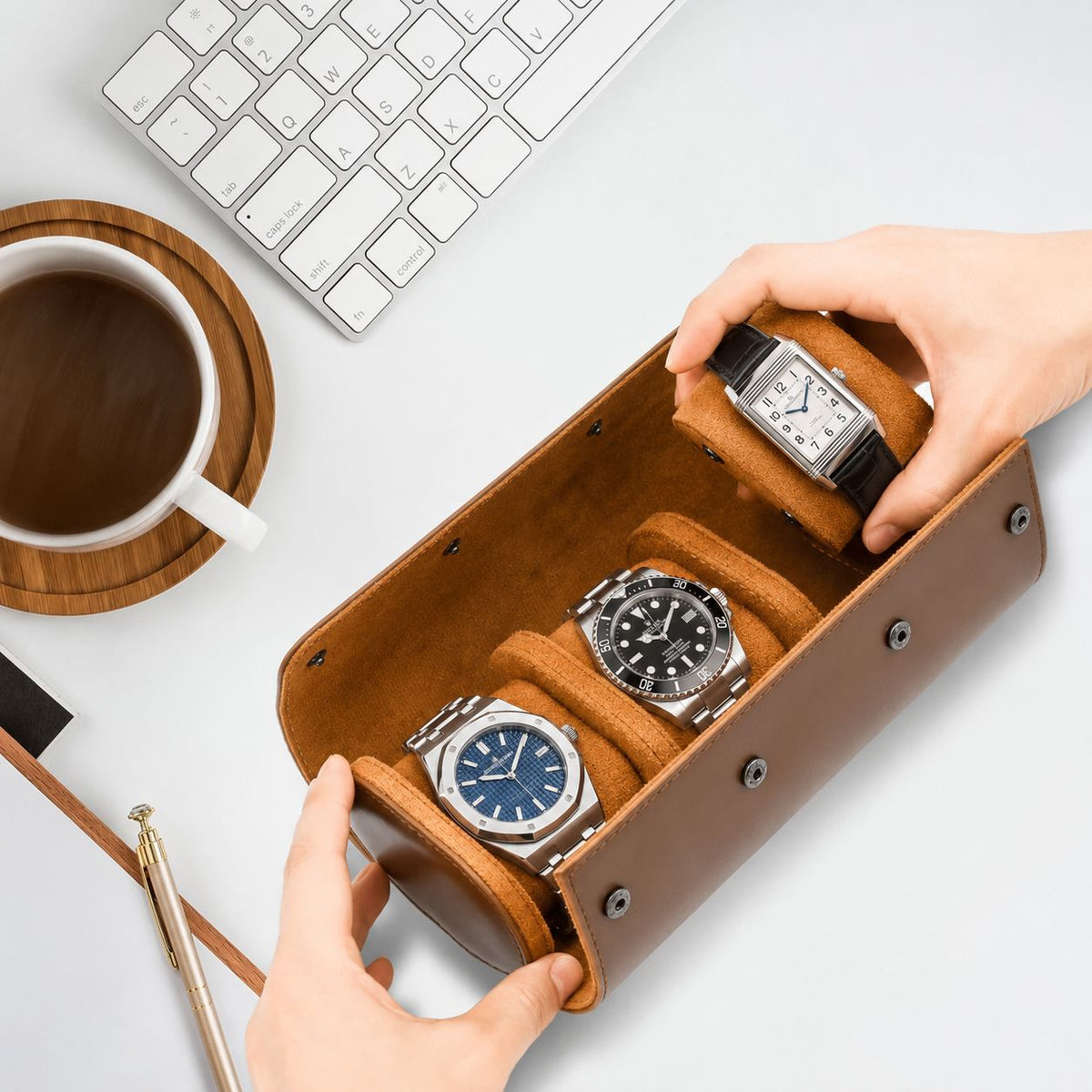 3-Watch Vegan Leather Travel Roll - lifestyle view