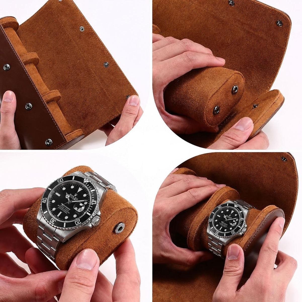 3-Watch Vegan Leather Travel Roll - detail view