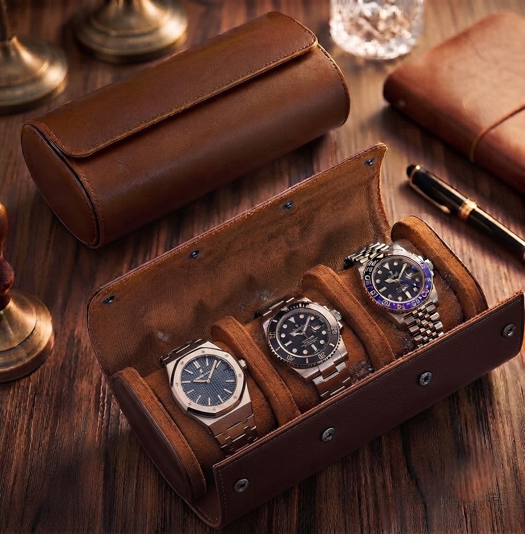 3-Watch Vegan Leather Travel Roll - main product view