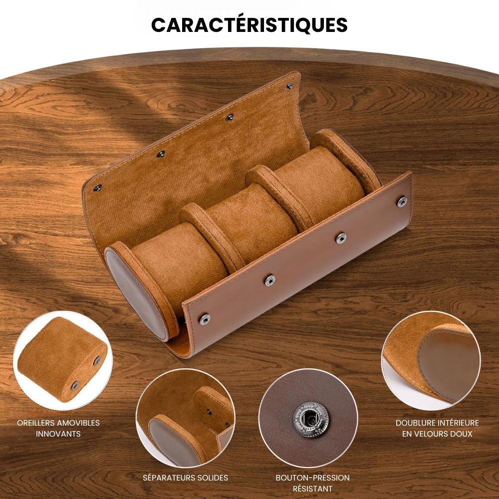 3-Watch Vegan Leather Travel Roll - closed view