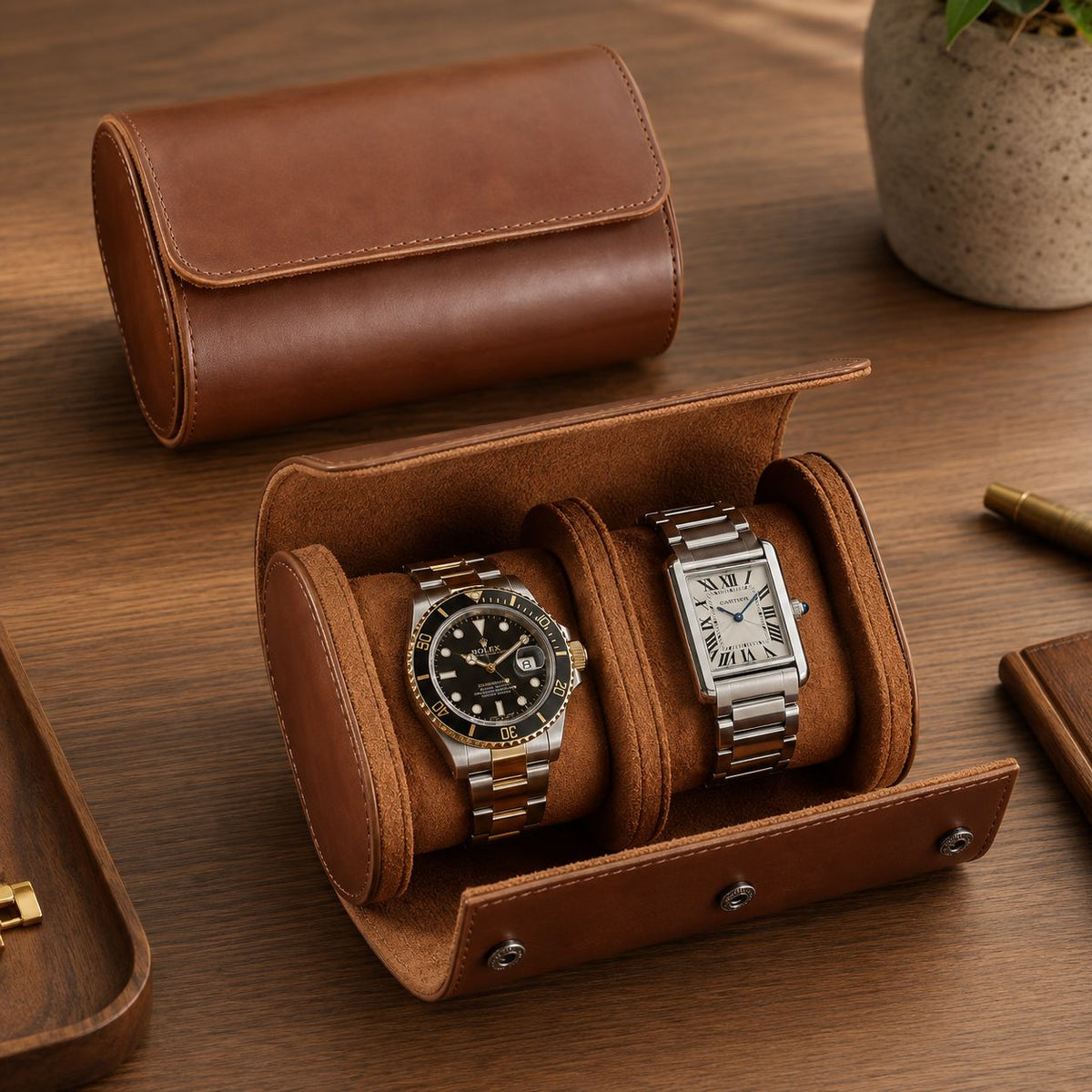 2-Watch Vegan Leather Travel Roll - color variant