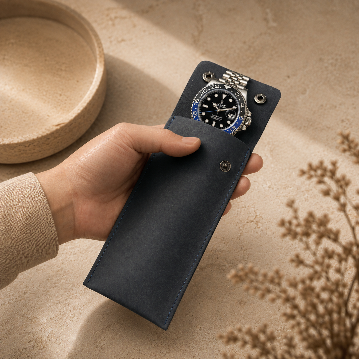 1-Watch Slim Travel Pouch with Snap Closure - closed view