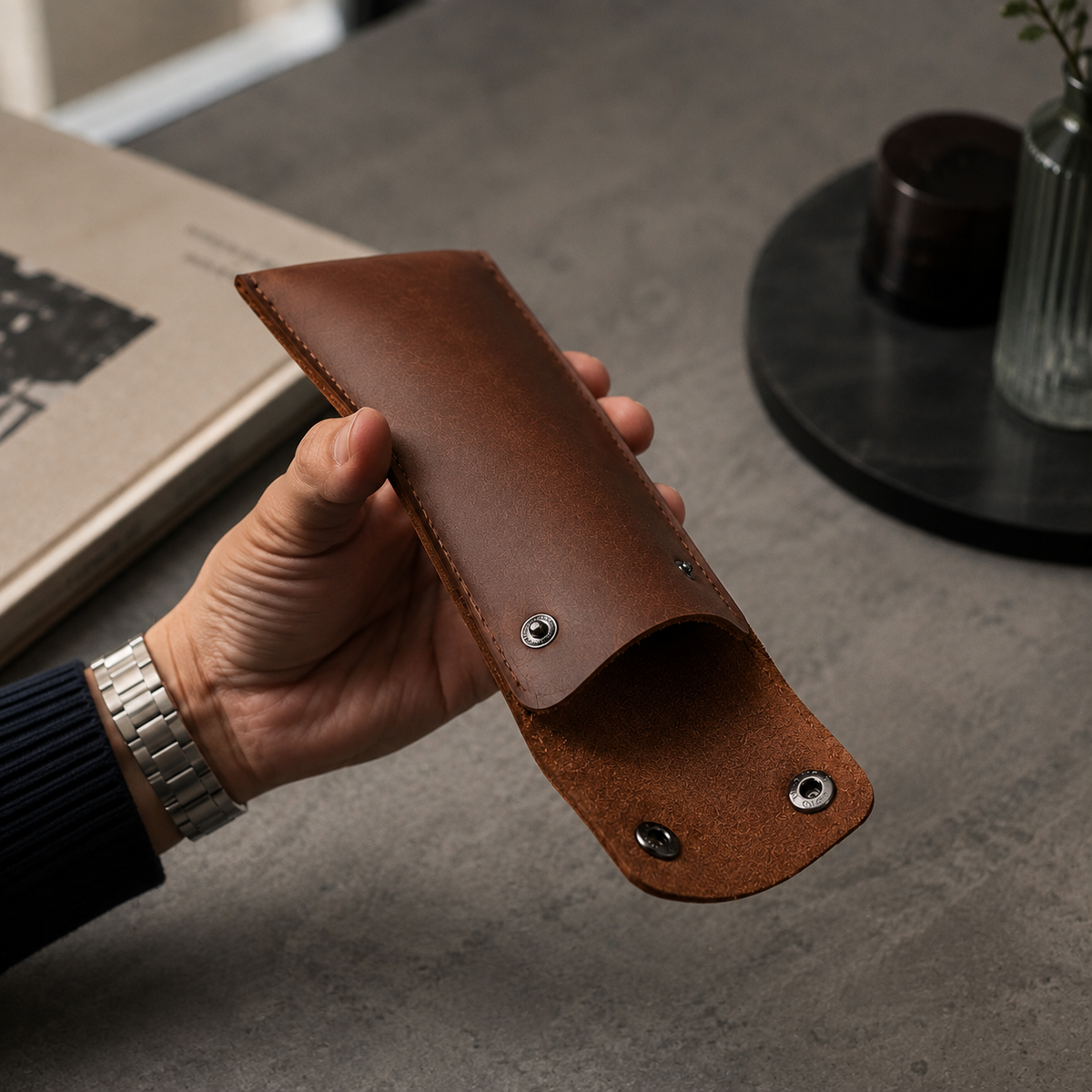 1-Watch Slim Travel Pouch with Snap Closure - open view
