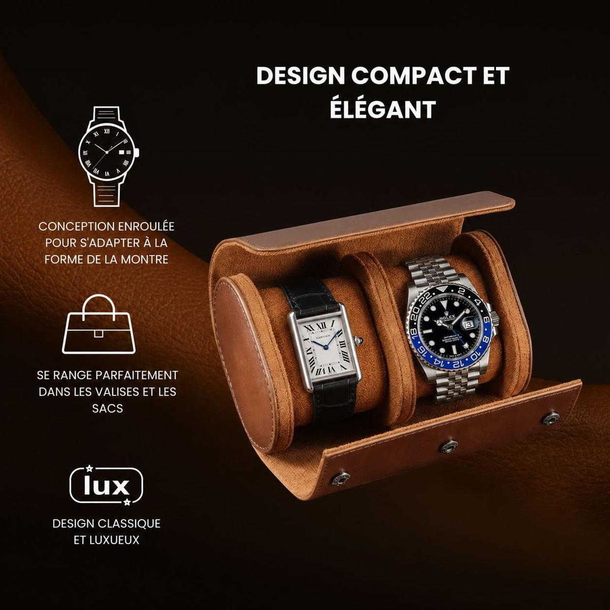 2-Watch Vegan Leather Travel Roll - lifestyle view