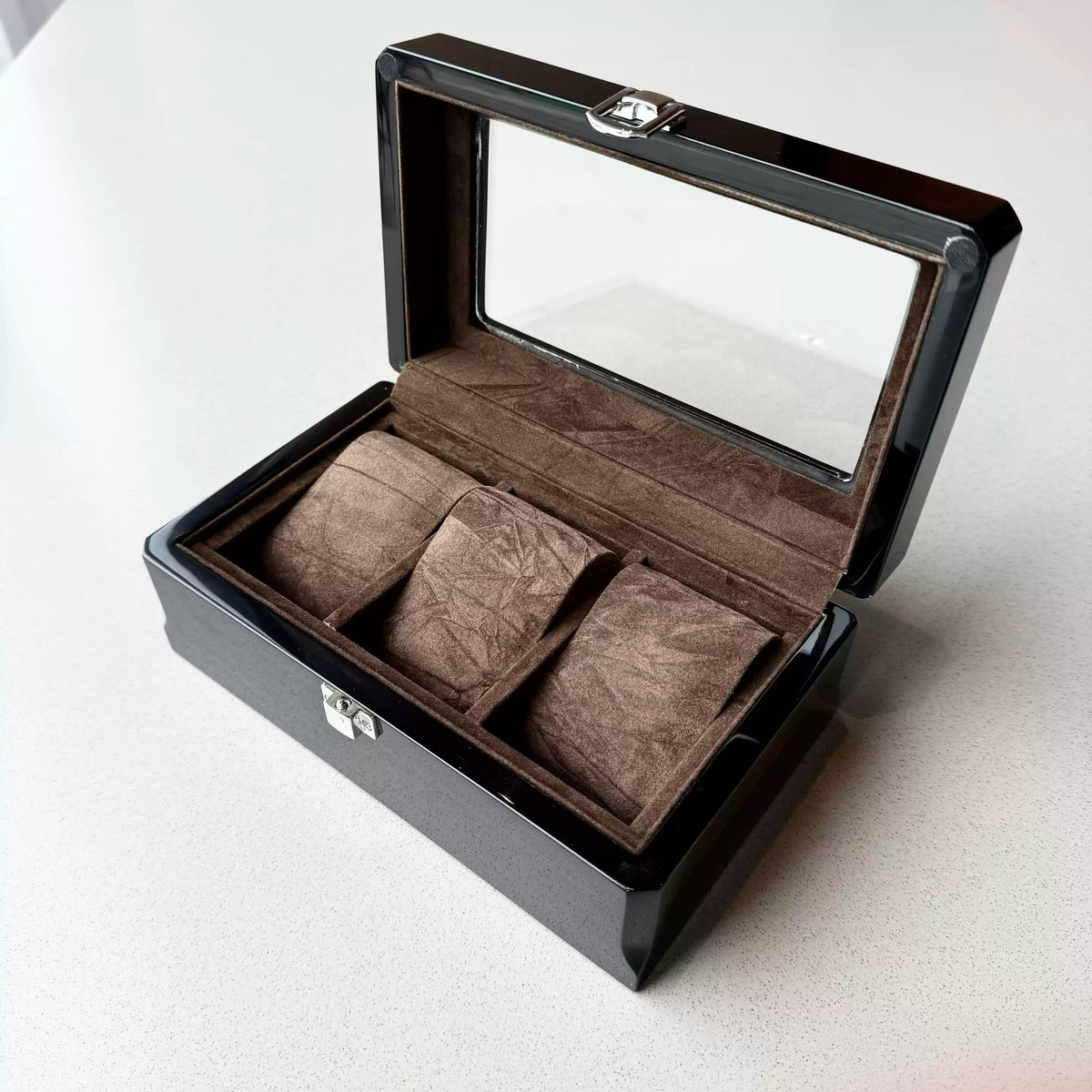 3-Slot Watch Box with Glass Display Window - open view