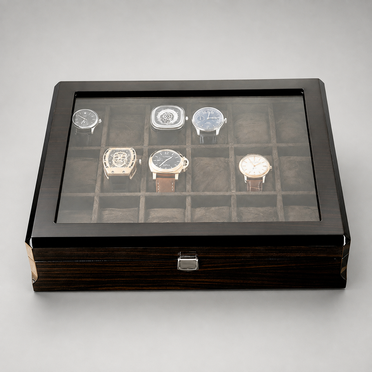 12-Slot Wooden Watch Box with Glass Display Window - product view