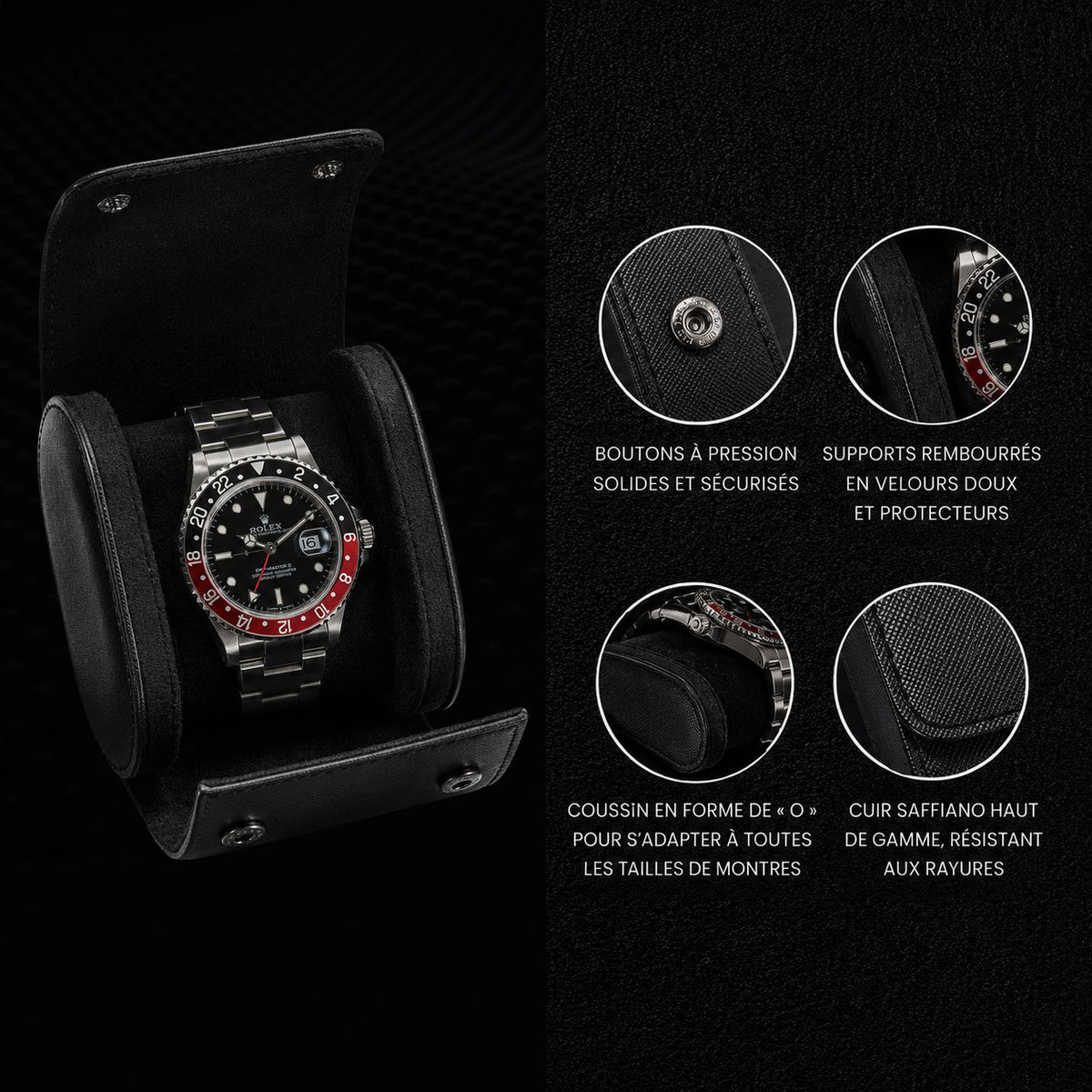 1-Watch Vegan Leather Travel Roll - lifestyle view