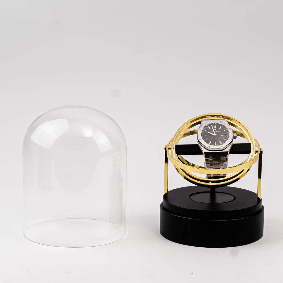 Single Gyroscopic Automatic Watch Winder with Glass Dome - side view