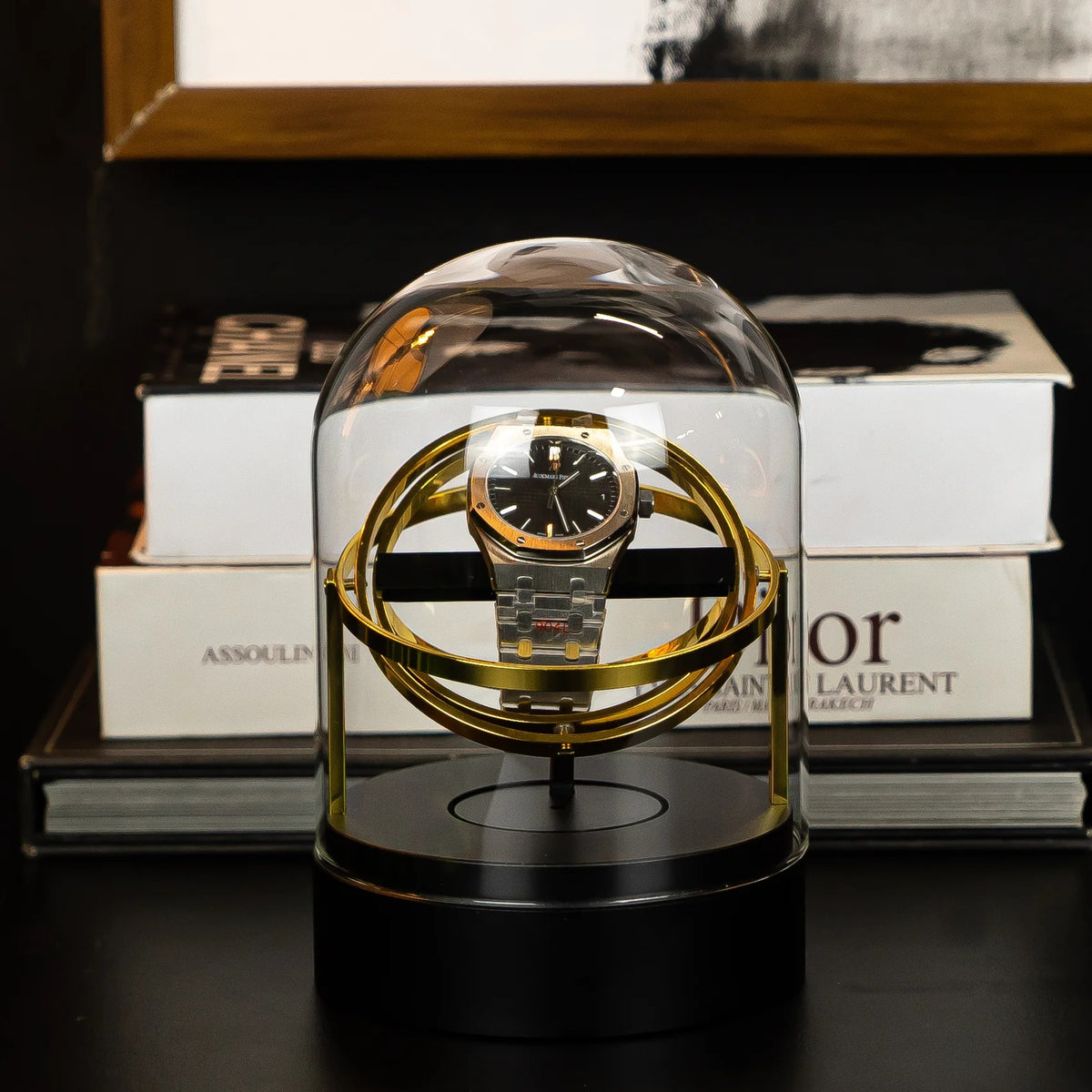 Single Gyroscopic Automatic Watch Winder with Glass Dome - dimensions and specifications