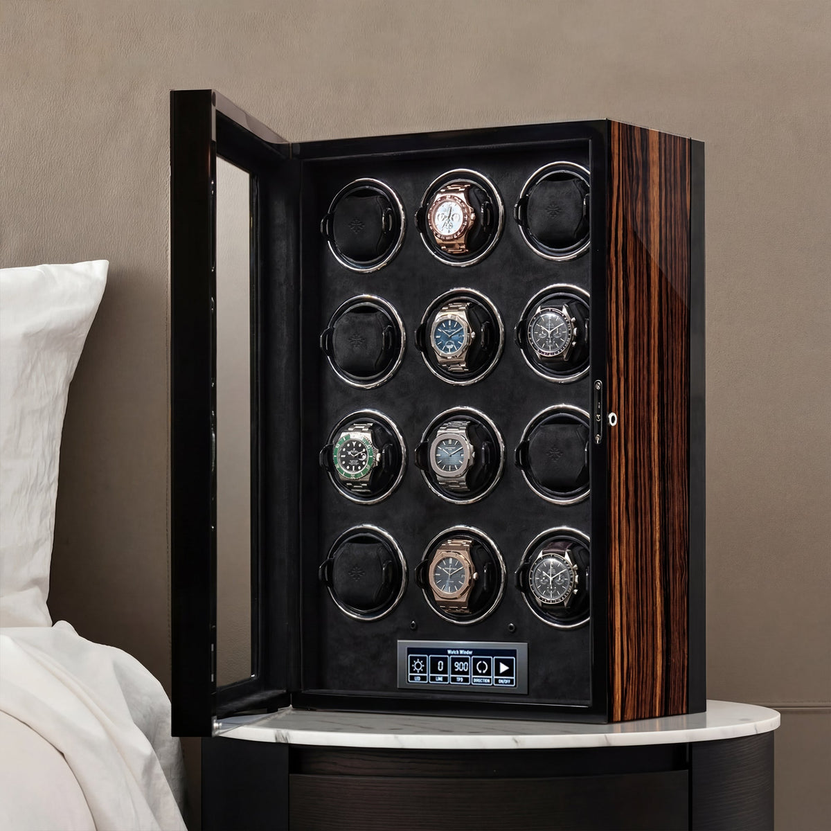 12-Watch Automatic Winder - LCD Touchscreen & Telescopic Cushions - product view