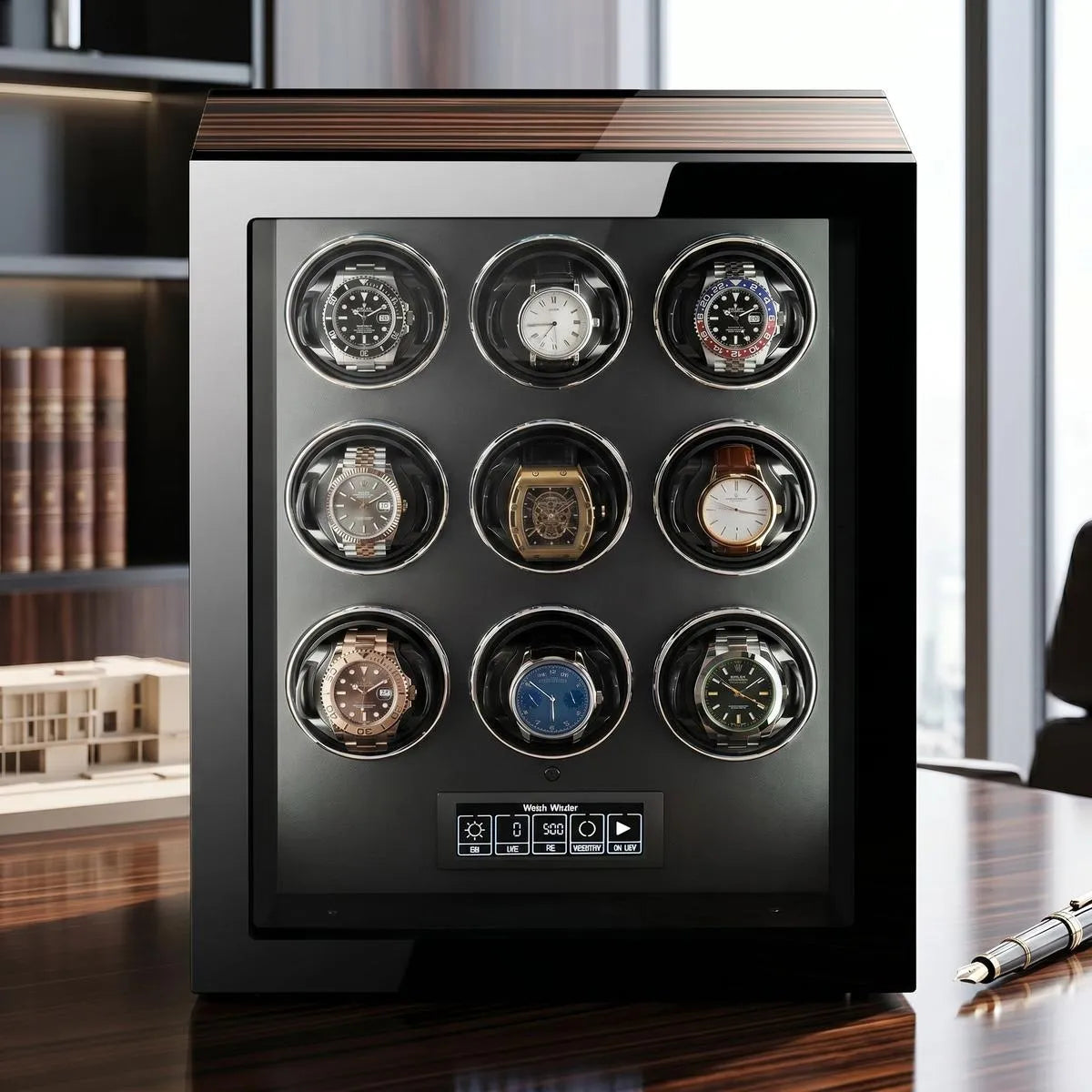 9-Watch Automatic Winder - LCD Touchscreen & Telescopic Cushions - touchscreen detail