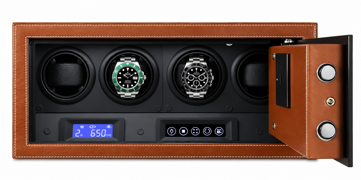 4-Watch Safe Winder - LCD Touchscreen & Secure Locking - open view