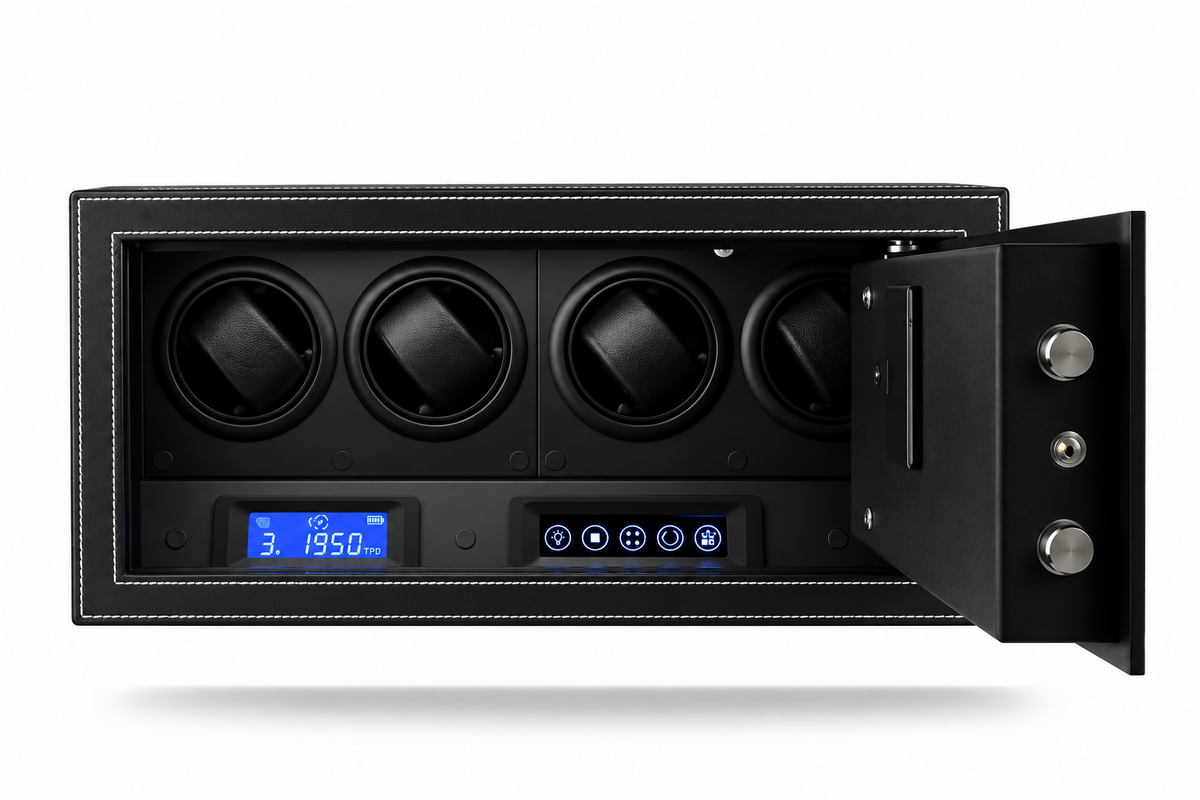 4-Watch Safe Winder - LCD Touchscreen & Secure Locking - open view