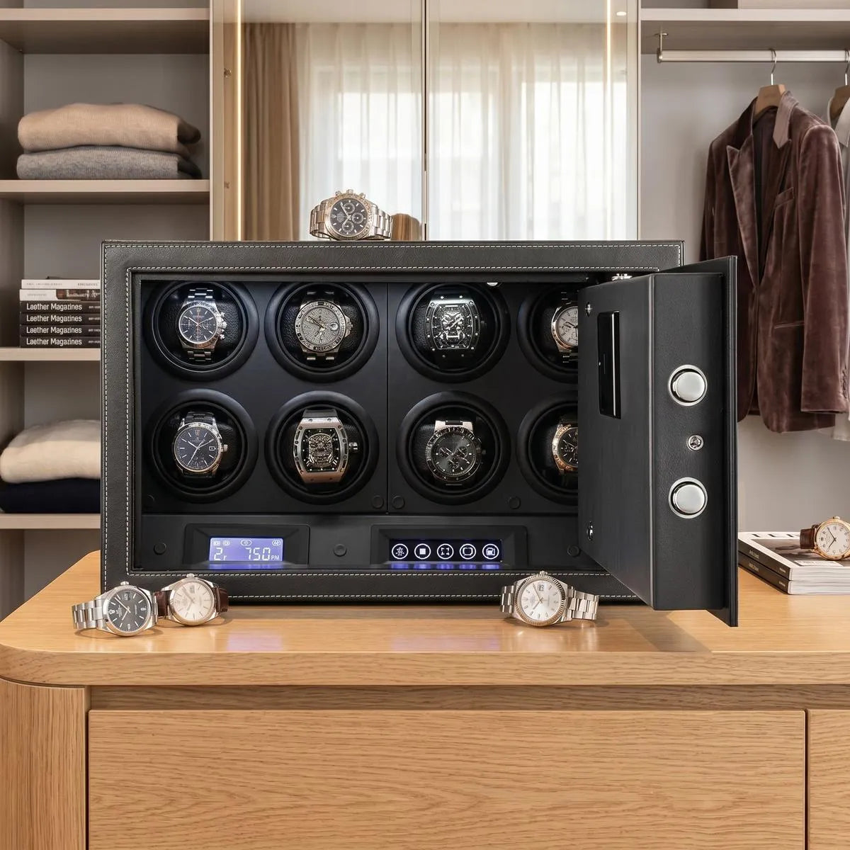 8-Watch Biometric Safe Winder - Fingerprint, PIN & Key - secure locking detail