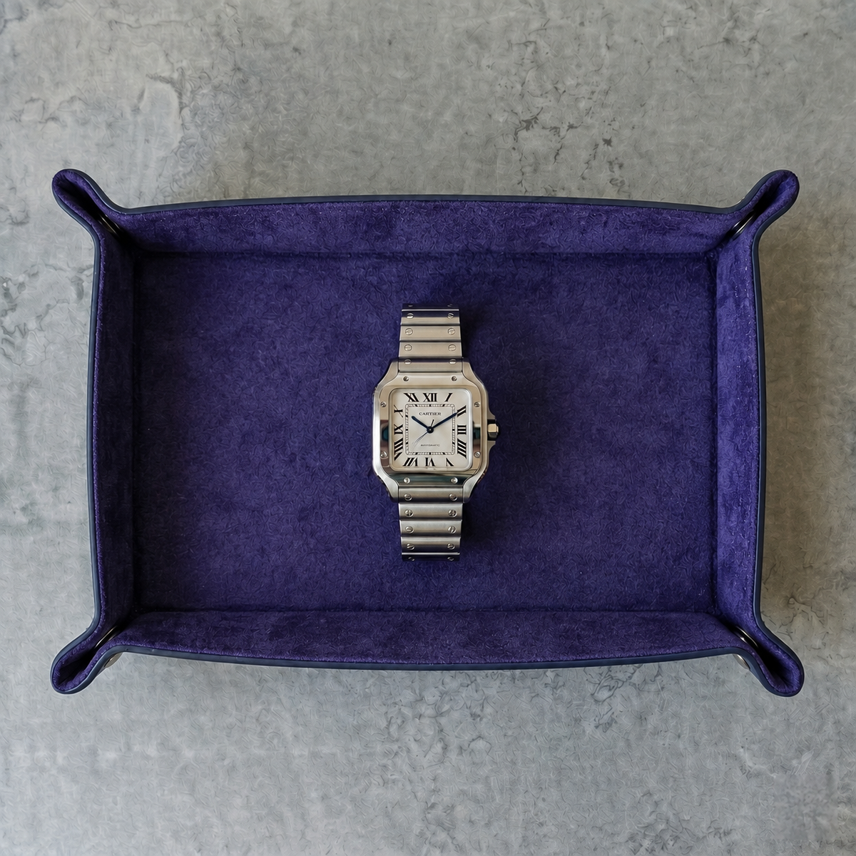 Vegan Leather Valet Tray with Watch Stand - detail view